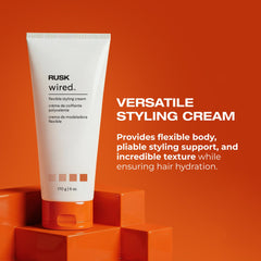 RUSK applied to damp hair to build shape and body