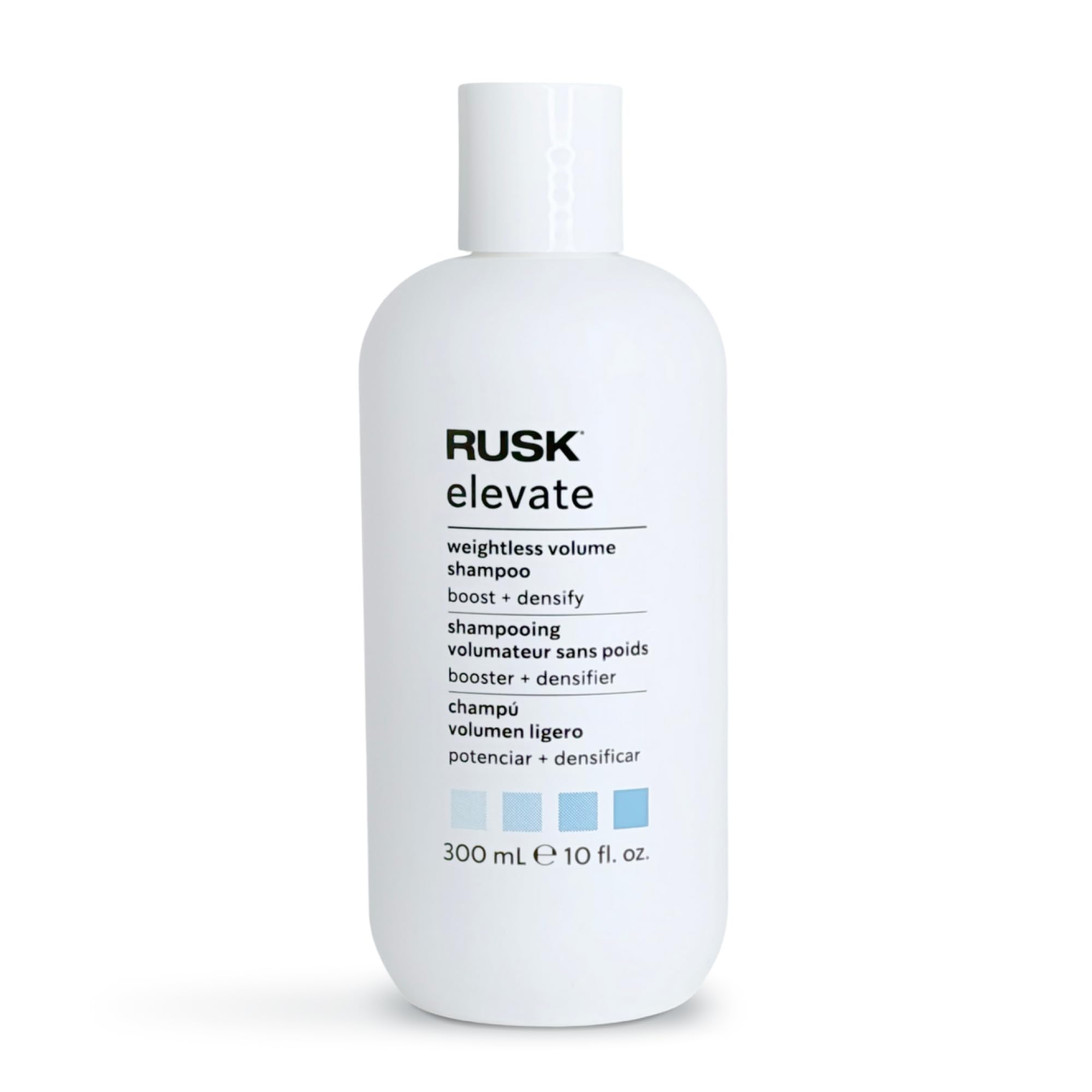 RUSK Elevate front bottle showing clean packaging and volume benefit