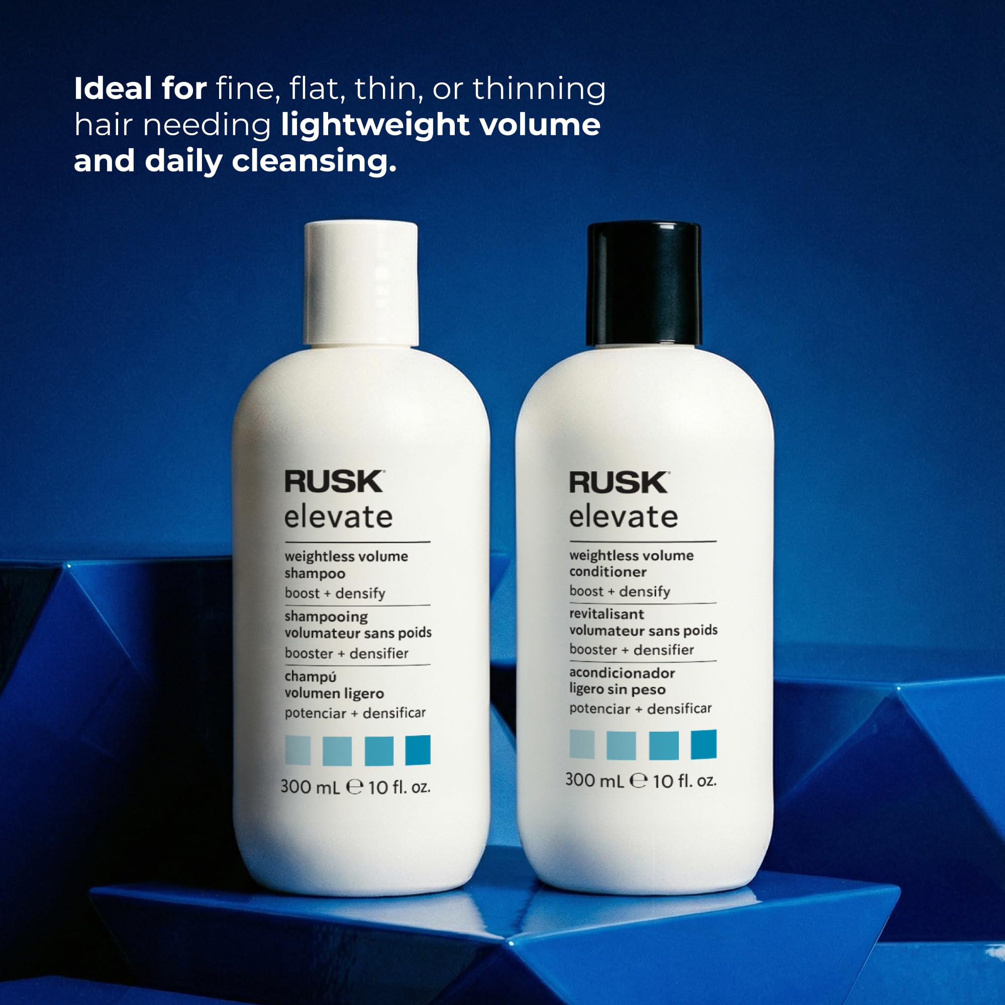 RUSK Elevate shampoo being applied to hair for visible lift benefit