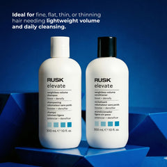 RUSK Elevate shampoo being applied to hair for visible lift benefit