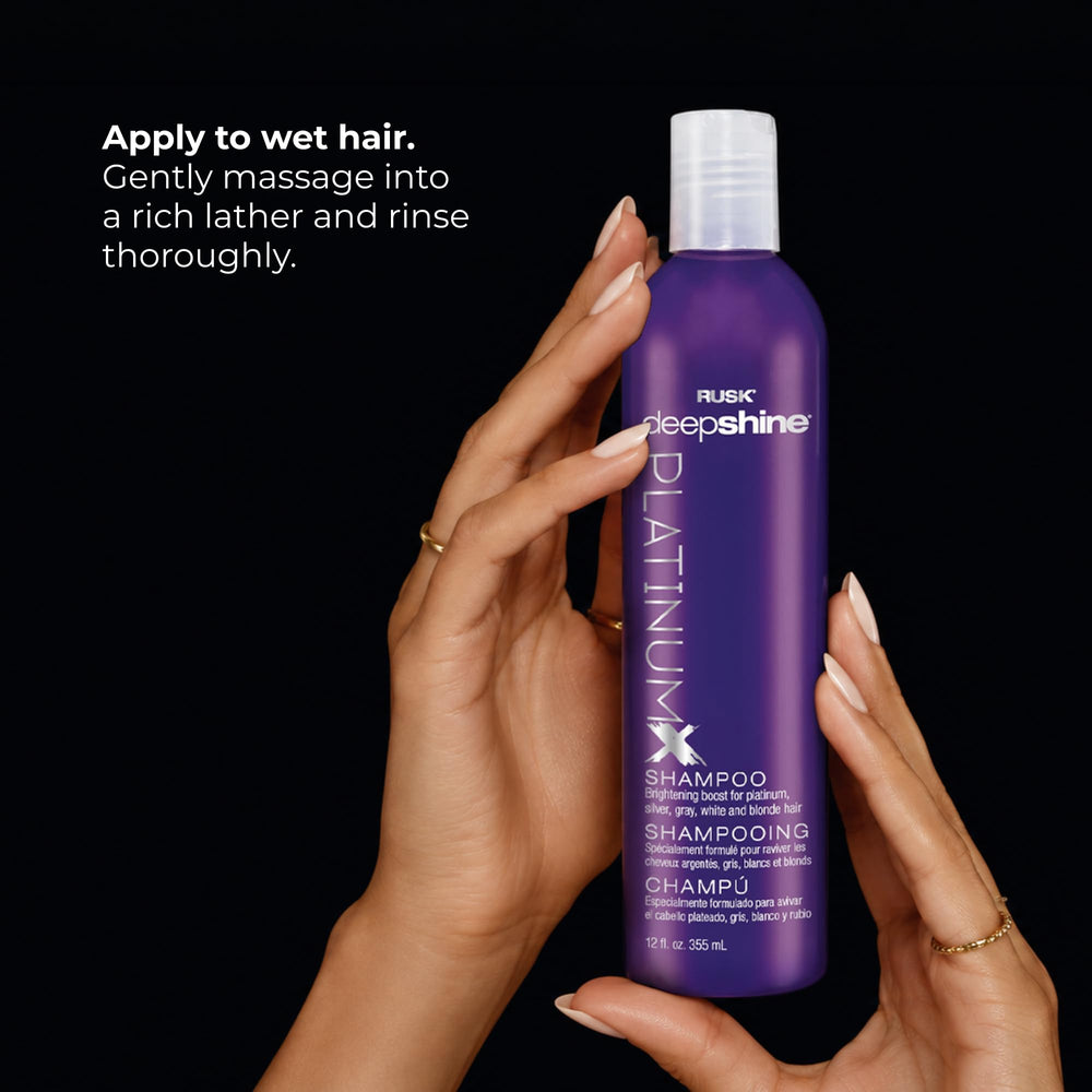 RUSK PlatinumX in-shower application on blonde hair for visible brass control