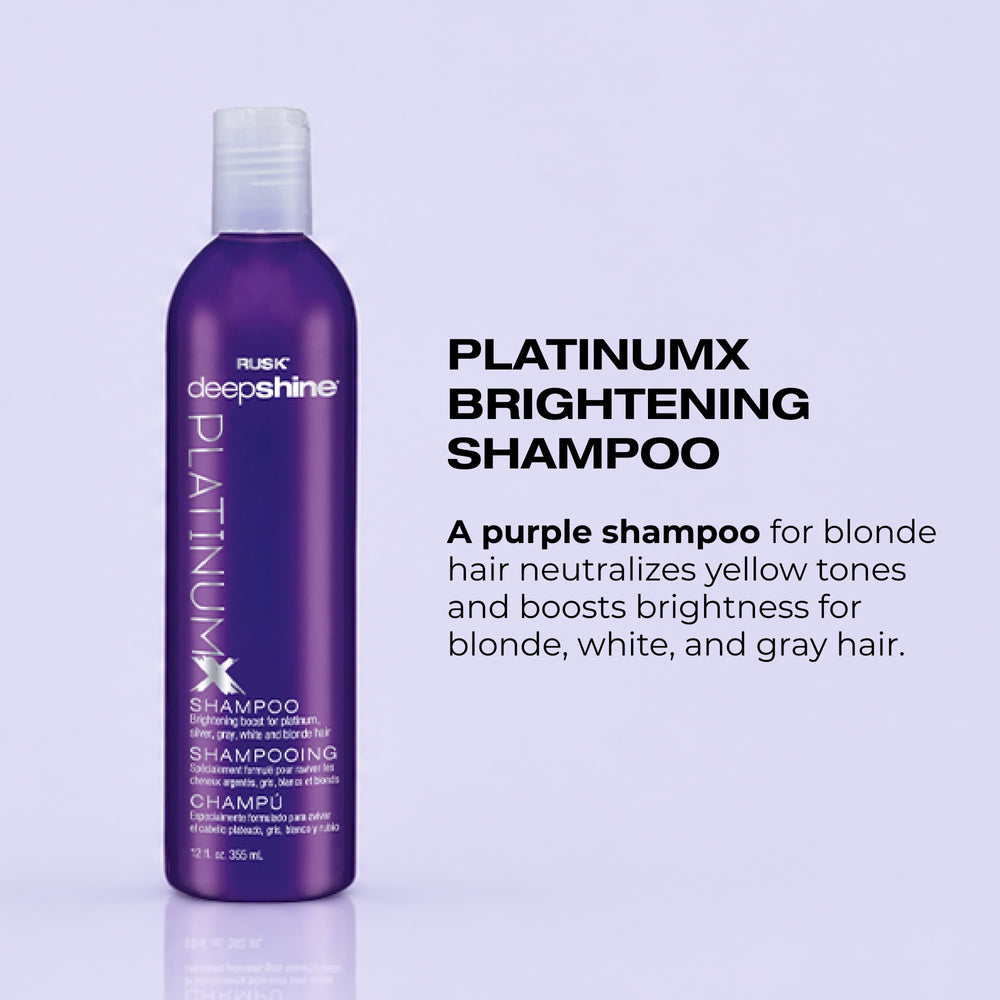 RUSK PlatinumX rich purple lather on hand demonstrating gentle toning action