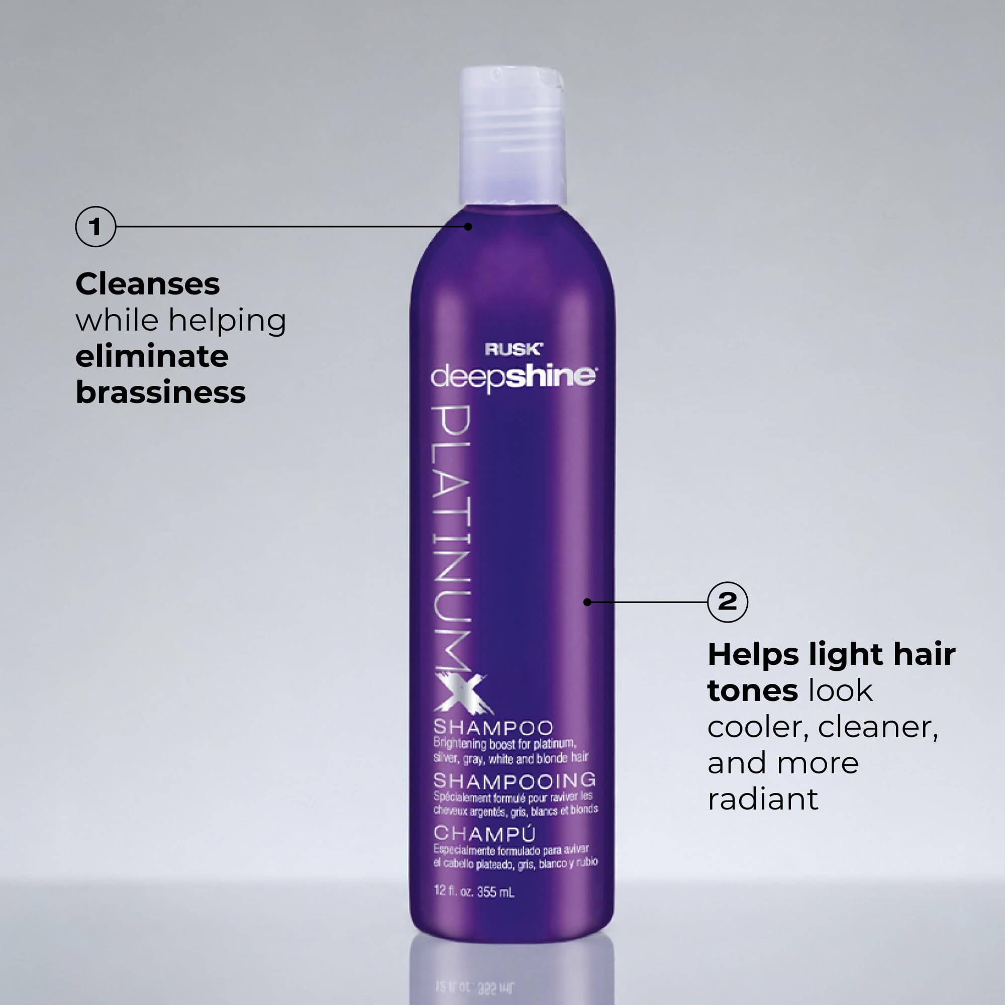 RUSK PlatinumX shampoo texture pouring to show creamy consistency and nourishment