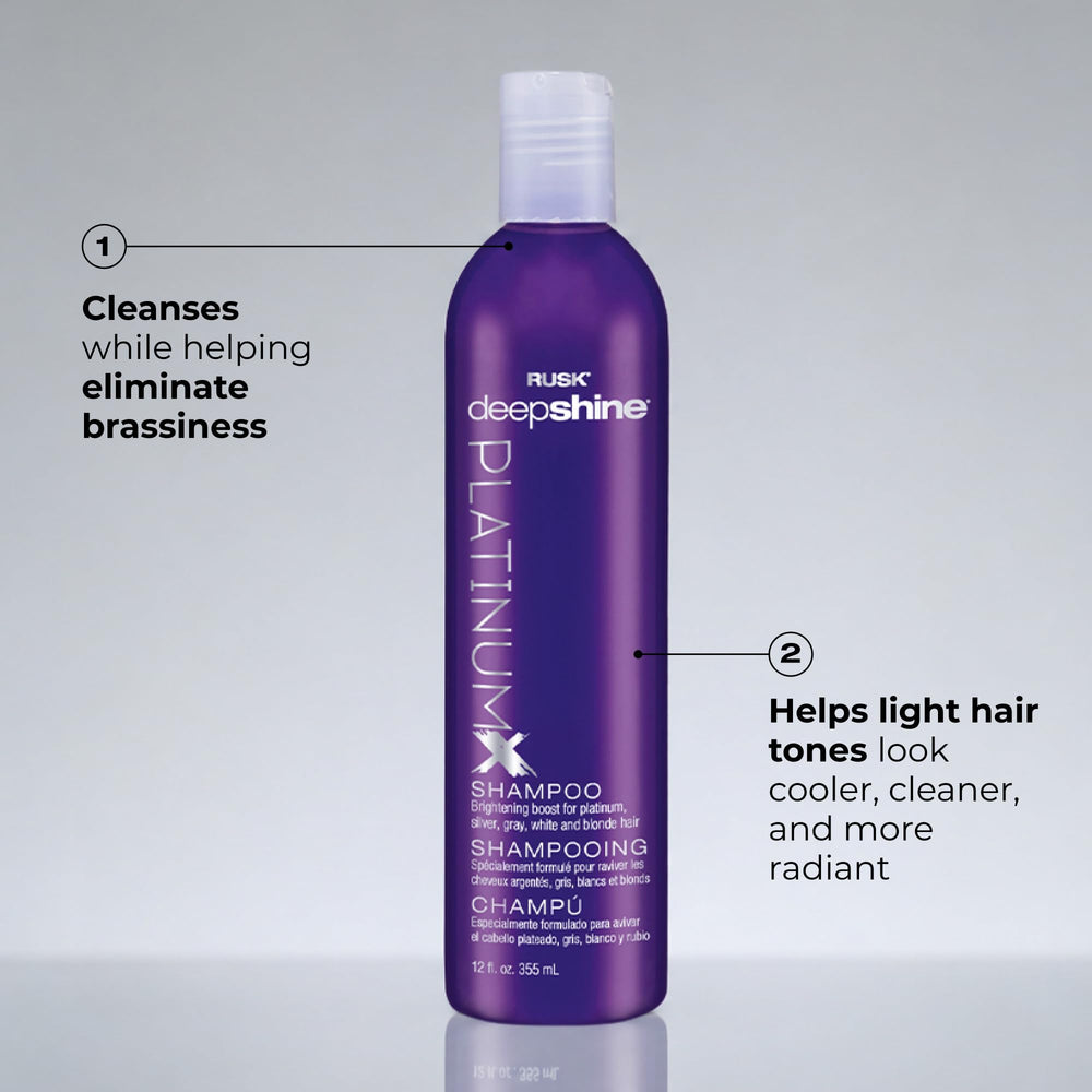 RUSK PlatinumX shampoo texture pouring to show creamy consistency and nourishment