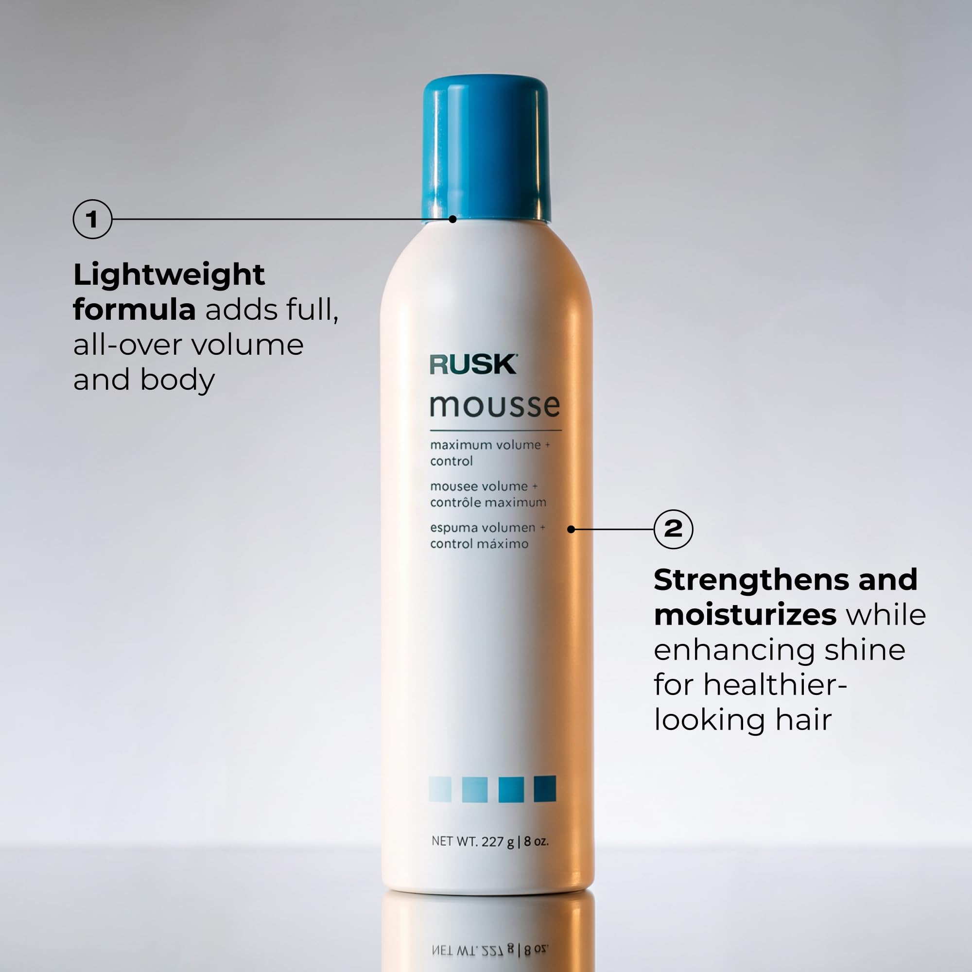 RUSK before and after on fine hair showing added body and lift