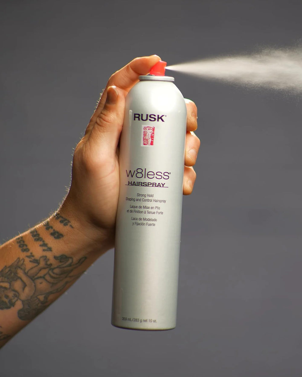 RUSK styled model using product showing long-lasting hold and natural shine