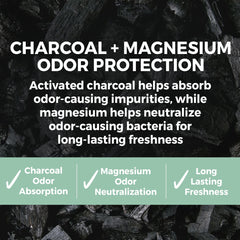 Rustic MAKA activated charcoal ingredient detail for effective odor control