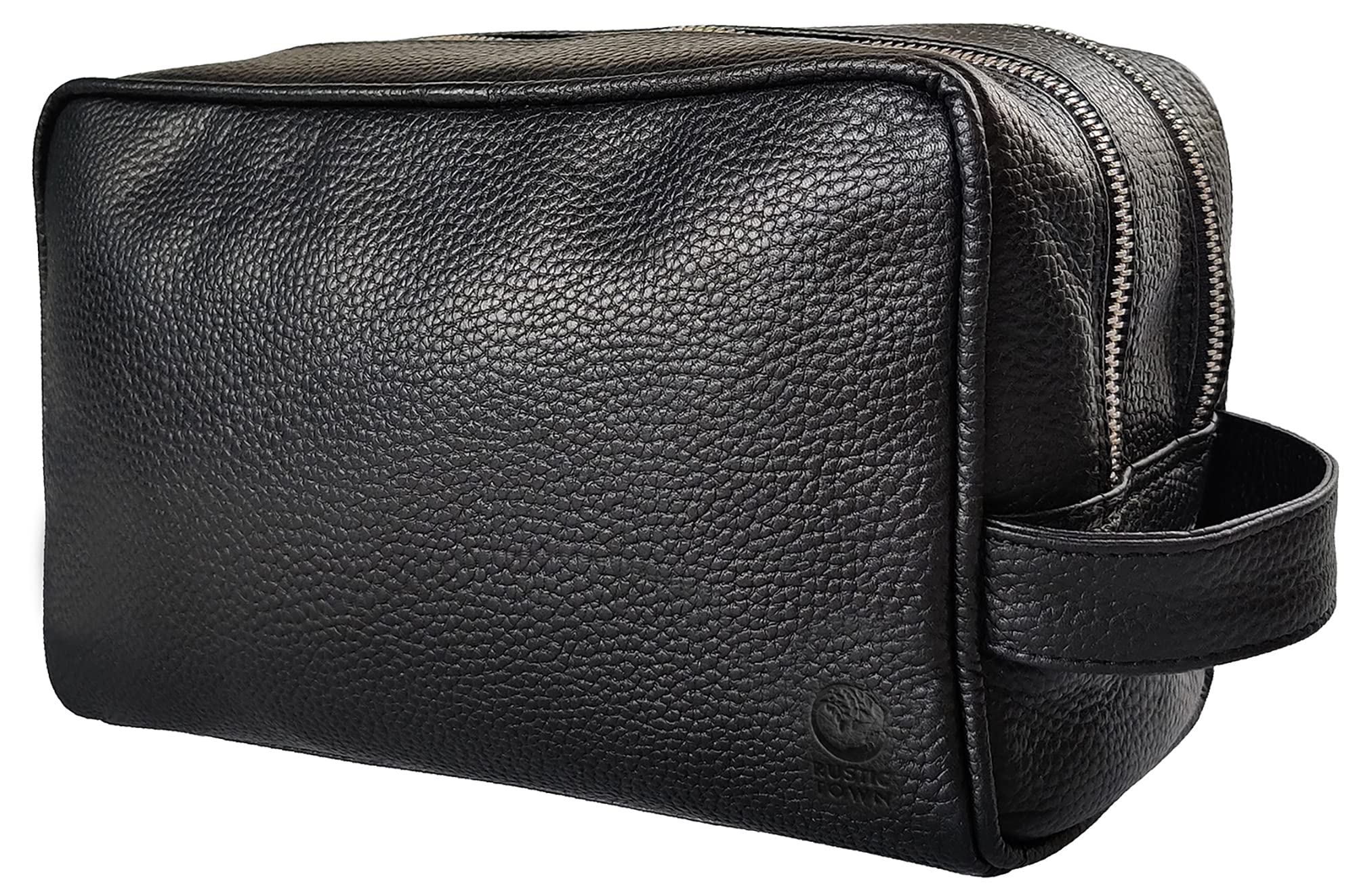 RUSTIC TOWN front view leather dopp kit showing style and organized travel benefit