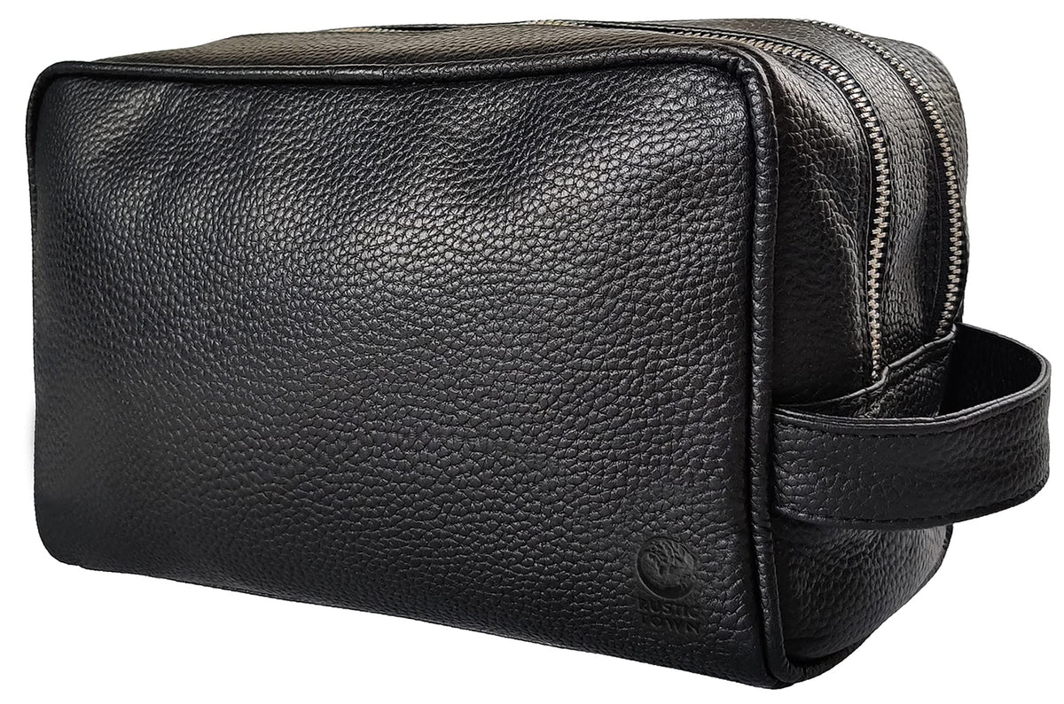 RUSTIC TOWN front view leather dopp kit showing style and organized travel benefit