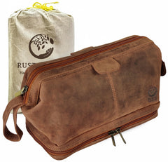 RUSTIC TOWN front view showing organized dopp kit and easy carry