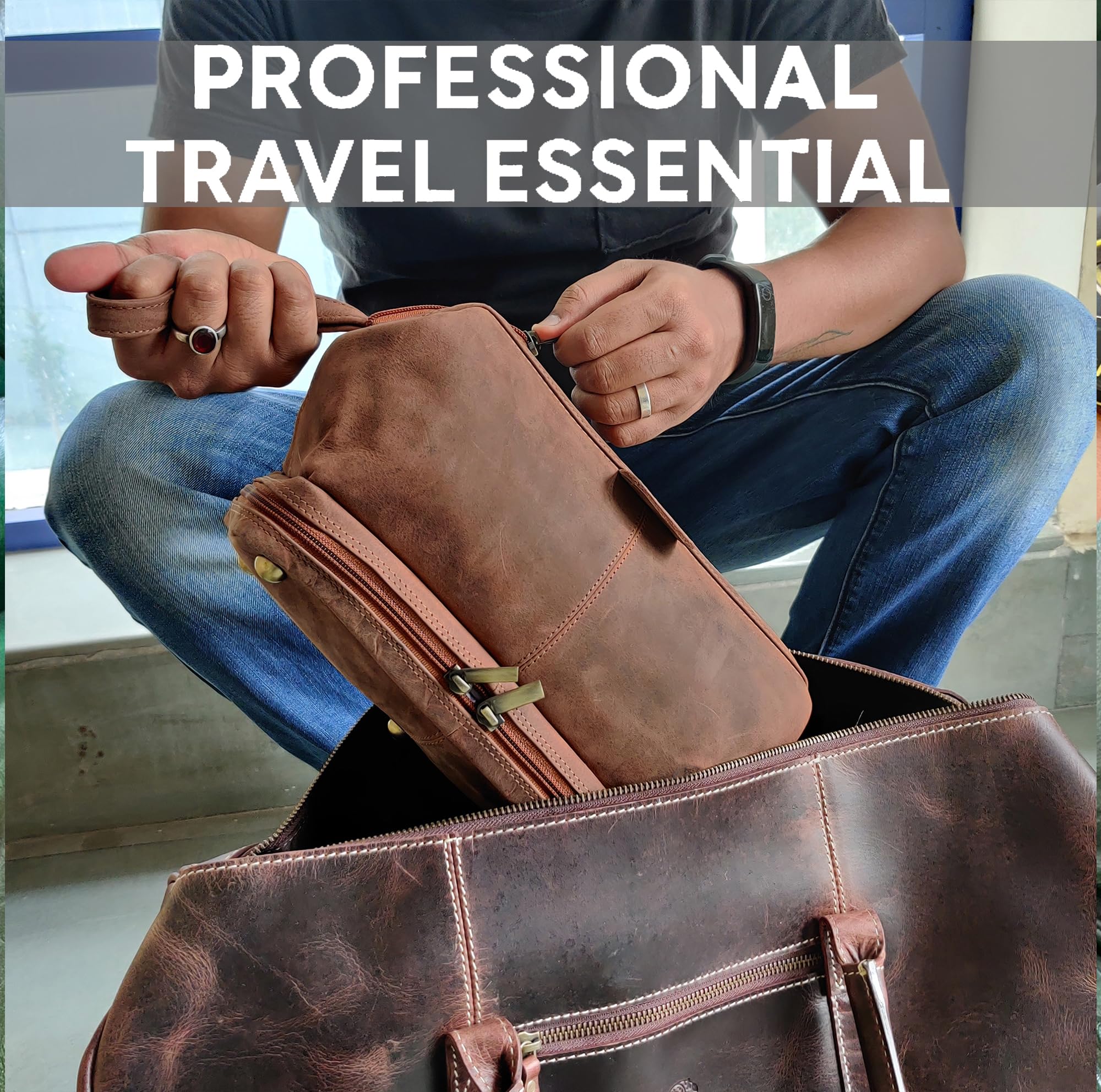 RUSTIC TOWN toiletry bag inside carry-on showing packing fit