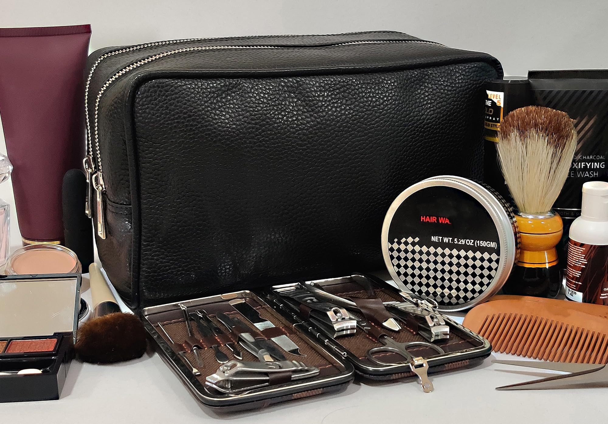 RUSTIC TOWN toiletries arranged inside showing smart storage and quick access benefit