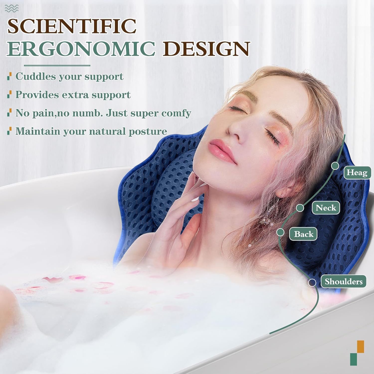 RUVINCE suction cups detail securing pillow to tub surface
