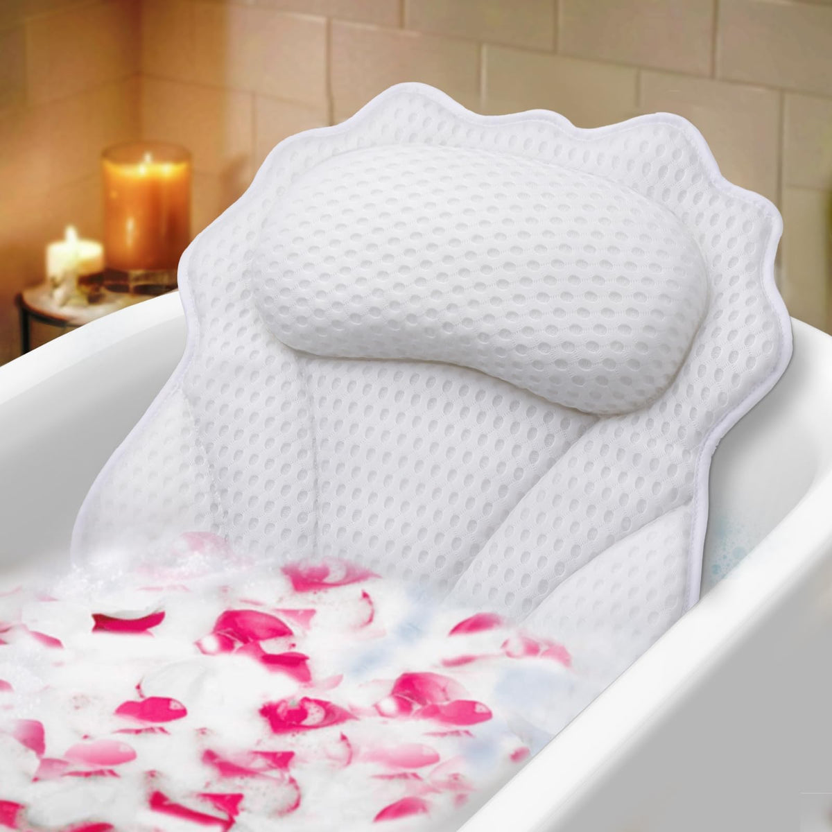 RUVINCE front view luxury bath pillow showing full ergonomic shape for comfort