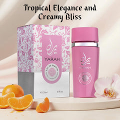 SAADAH Yarah spray mist in air demonstrating long-lasting projection