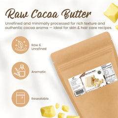 SAAQIN close-up of raw cocoa butter chunk showing creamy texture benefit