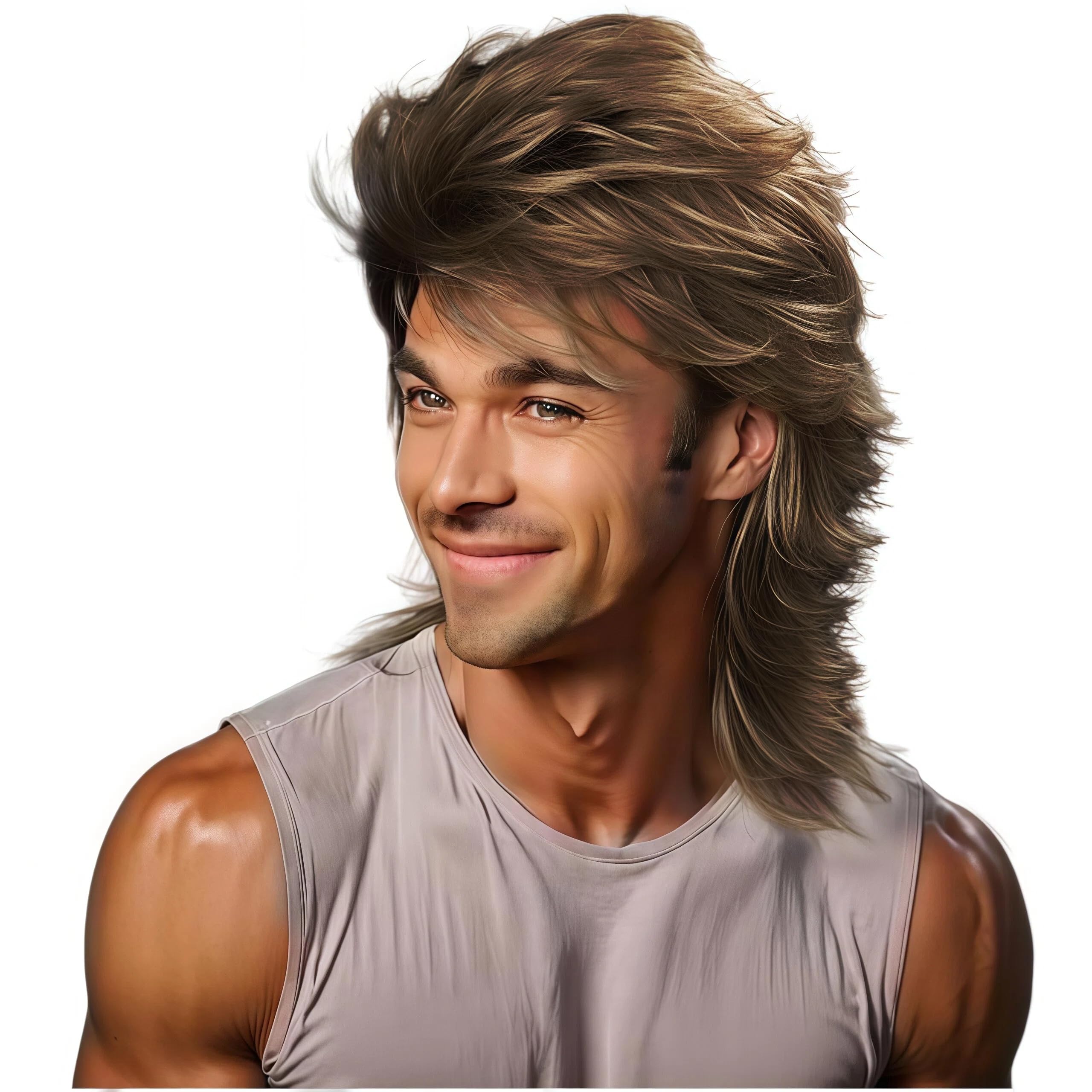 Sabosi light brown mullet wig front view showing retro style and confidence