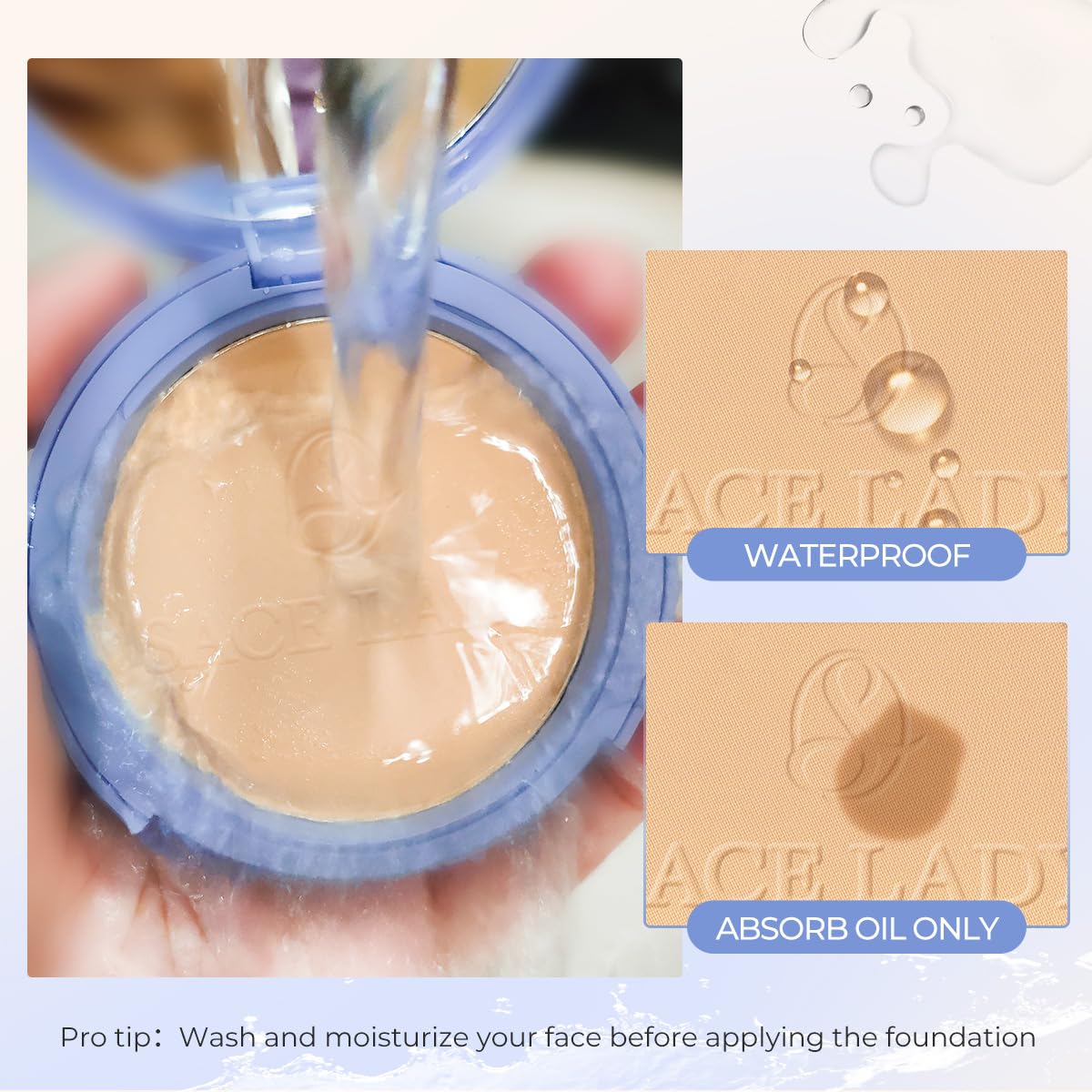 SACE LADY powder being applied with brush demonstrating smooth blendability benefit