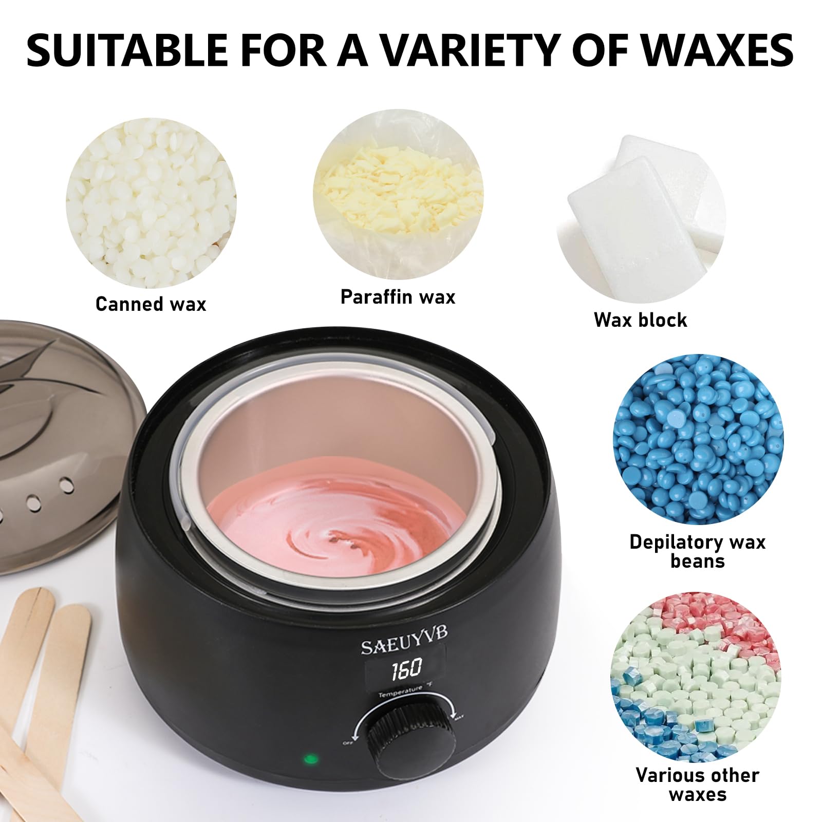 SAEUYVB wax warmer staged in salon setting for professional treatment use
