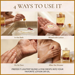 SAFA oil texture droplet on skin showing lightweight absorption and glow