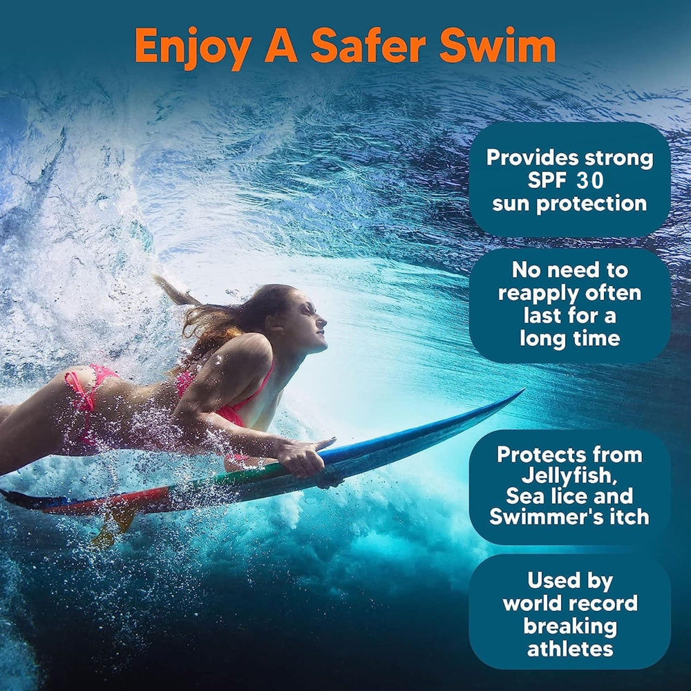 SAFE SEA on beach lifestyle shot showing reliable sun and water protection