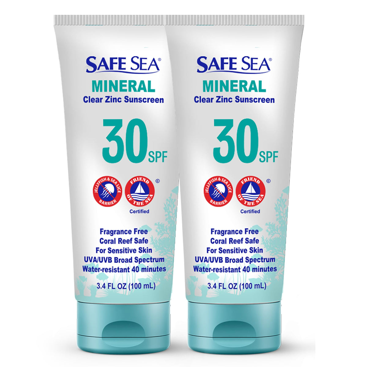 SAFE SEA front packaging showing SPF30 and reef-safe benefits