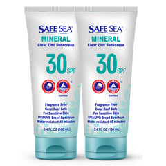 SAFE SEA front packaging showing SPF30 and reef-safe benefits