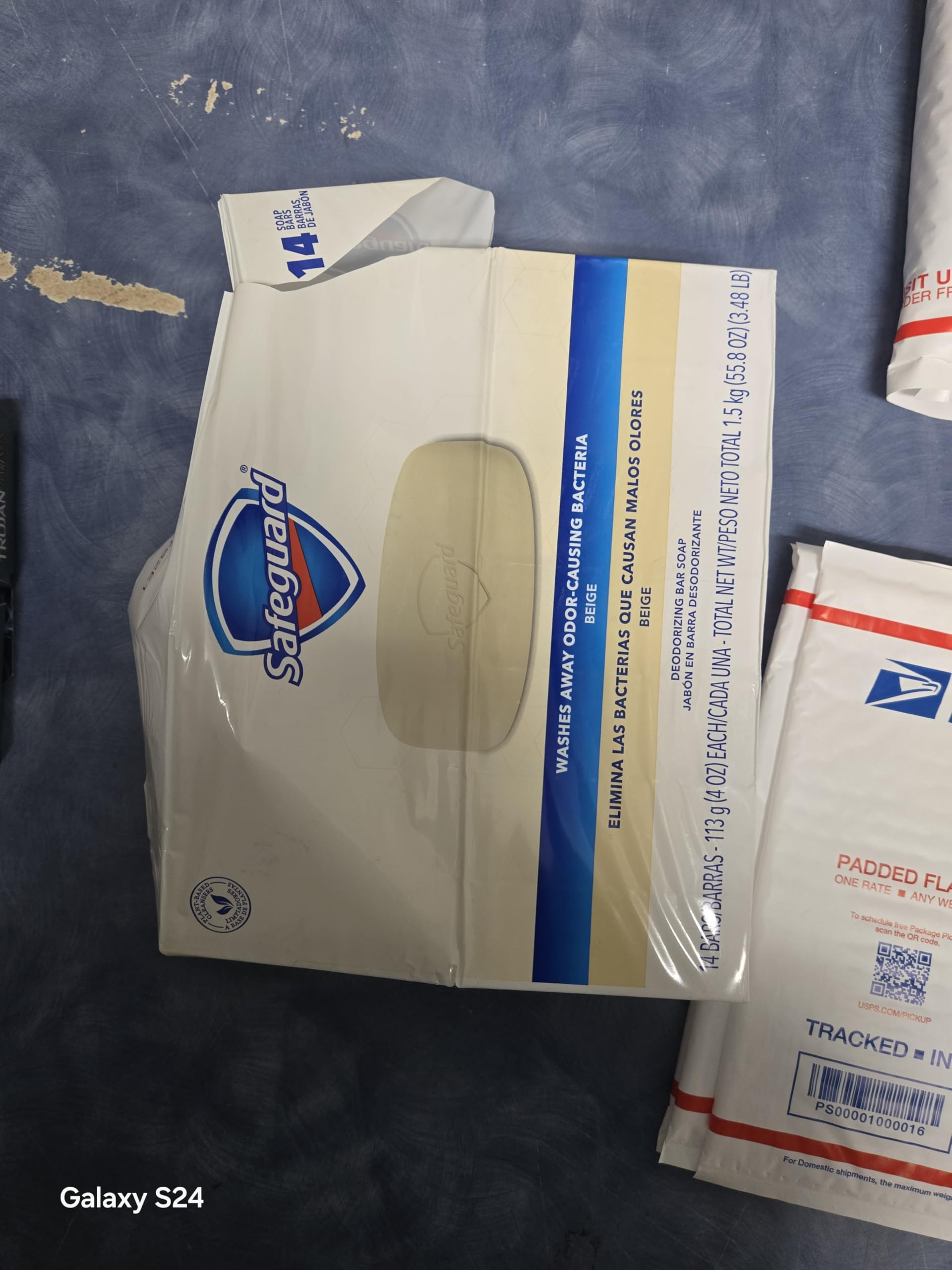 Safeguard bar on bathroom counter promoting daily hygiene convenience