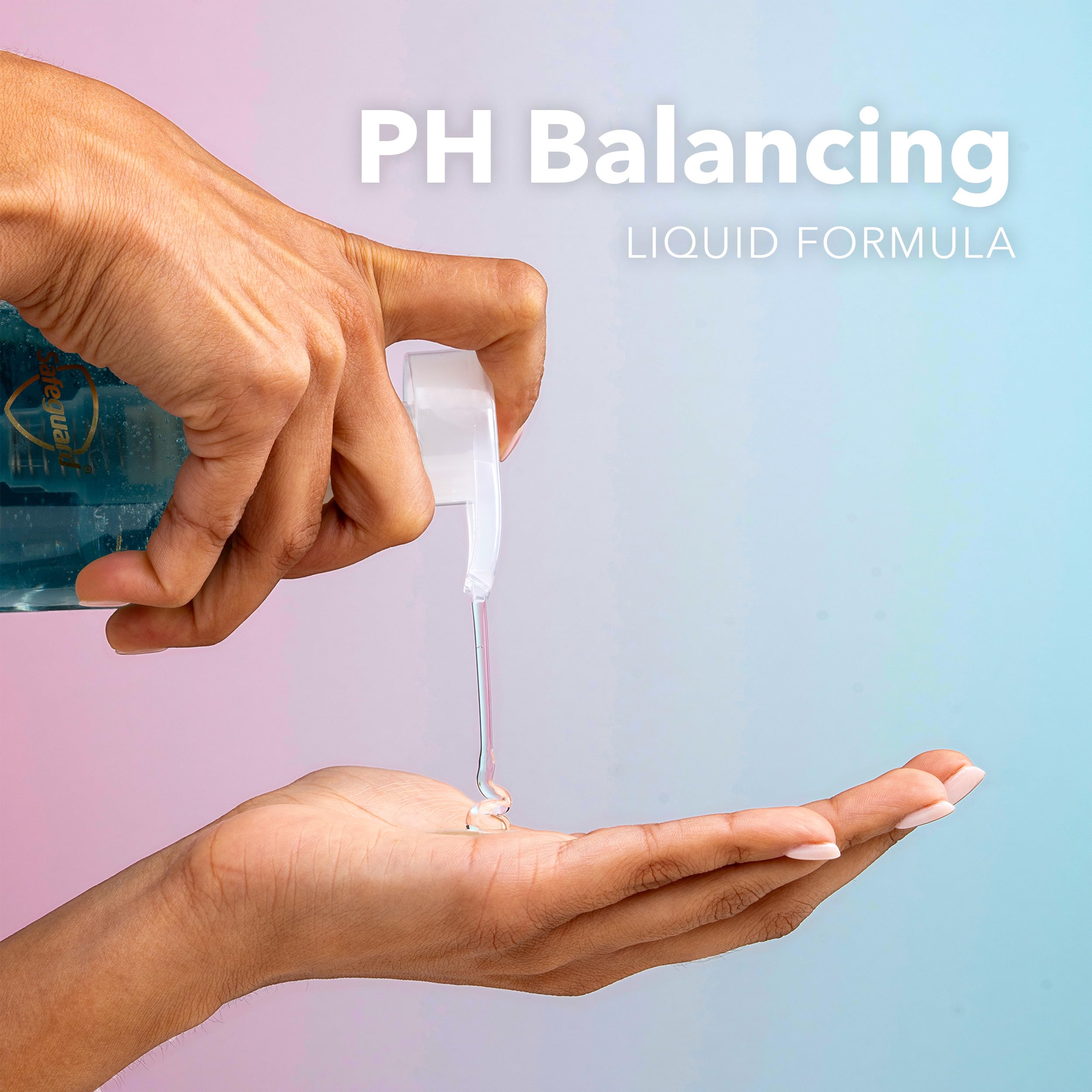 Safeguard ingredient label close view emphasizing pH-balanced formulation benefit