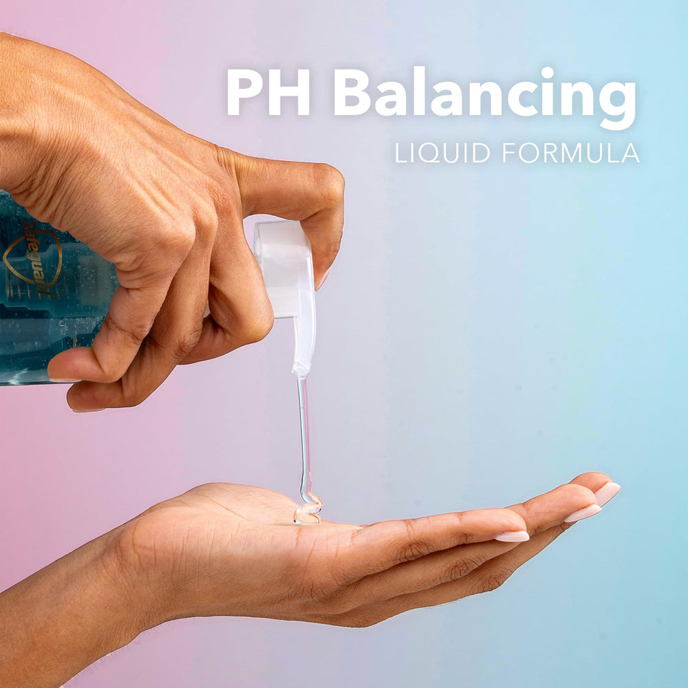 Safeguard ingredient label close view emphasizing pH-balanced formulation benefit