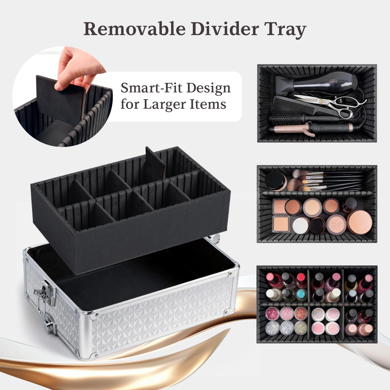 SAFESHOWER middle drawers with adjustable dividers organizing brushes