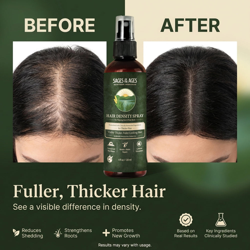 Sages Of The Ages spray applied to hair for refreshed scalp and shine