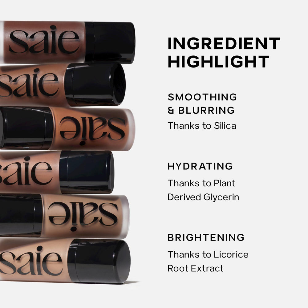Saie Dew Bronze blended finish on model for natural-looking glow