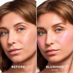 Saie dew liquid blush doe-foot applicator close-up demonstrating easy placement