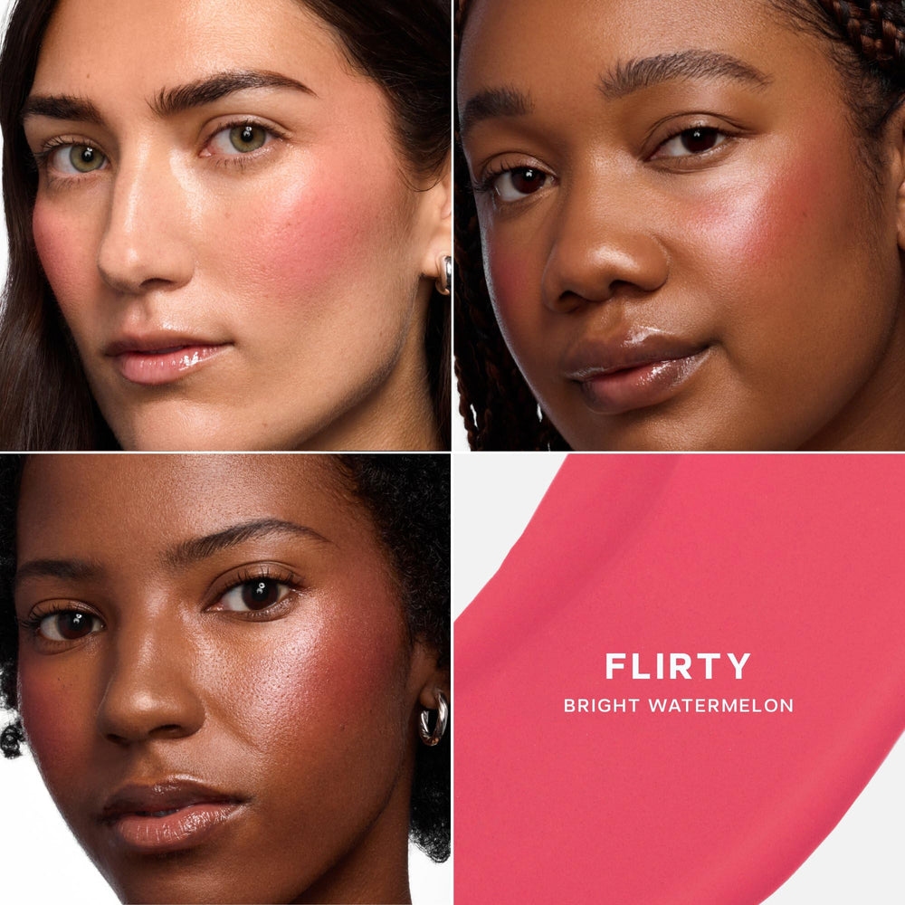 Saie on model cheeks demonstrating natural flushed glow benefit