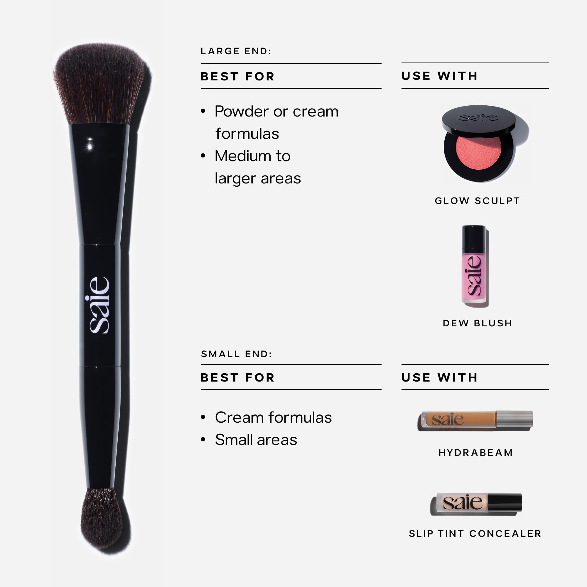 Saie close-up of ultra-soft synthetic bristles showing even product dispersion benefit