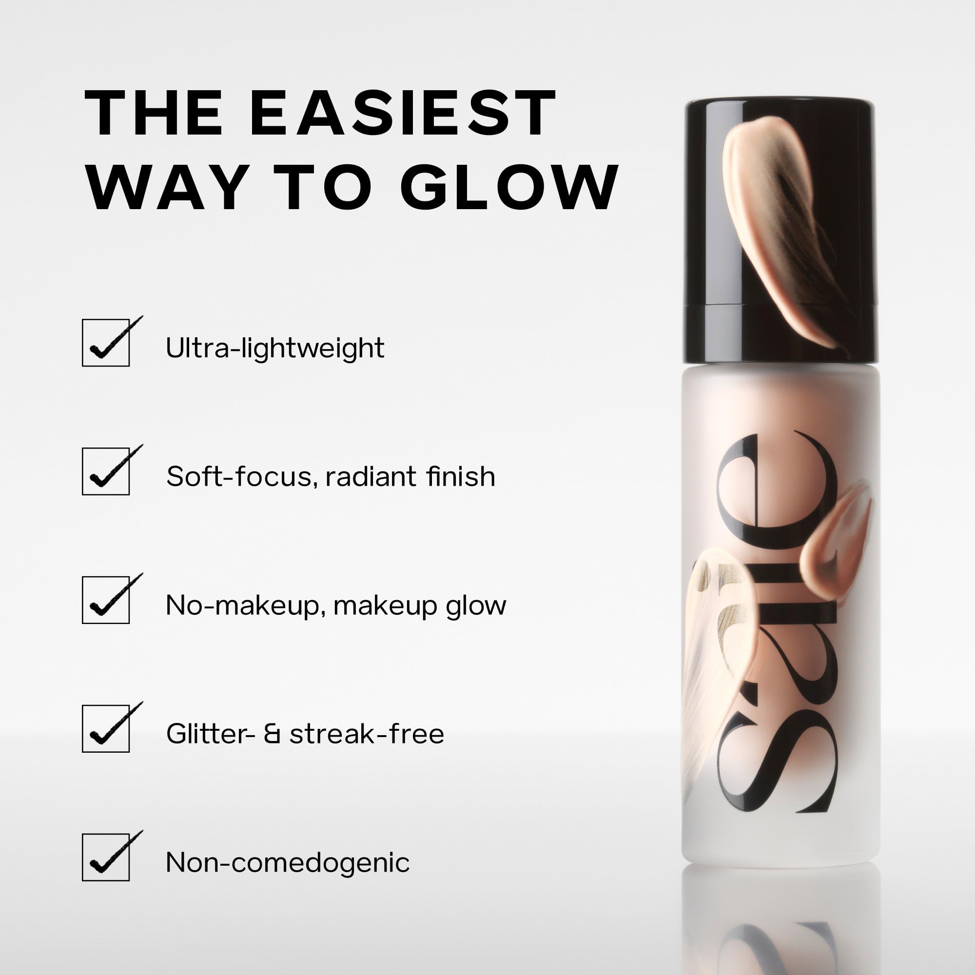 Saie Glowy Super Gel close-up texture shot highlighting lightweight, dewy finish