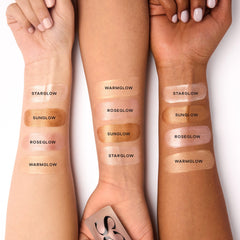 Saie Mini Glowy Super Gel Starglow ingredients layout highlighting glycerin and rosehip benefits