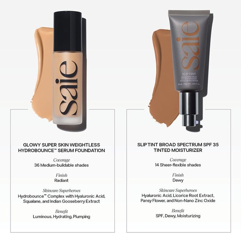 Saie label detail showing clean ingredient callouts and product clarity