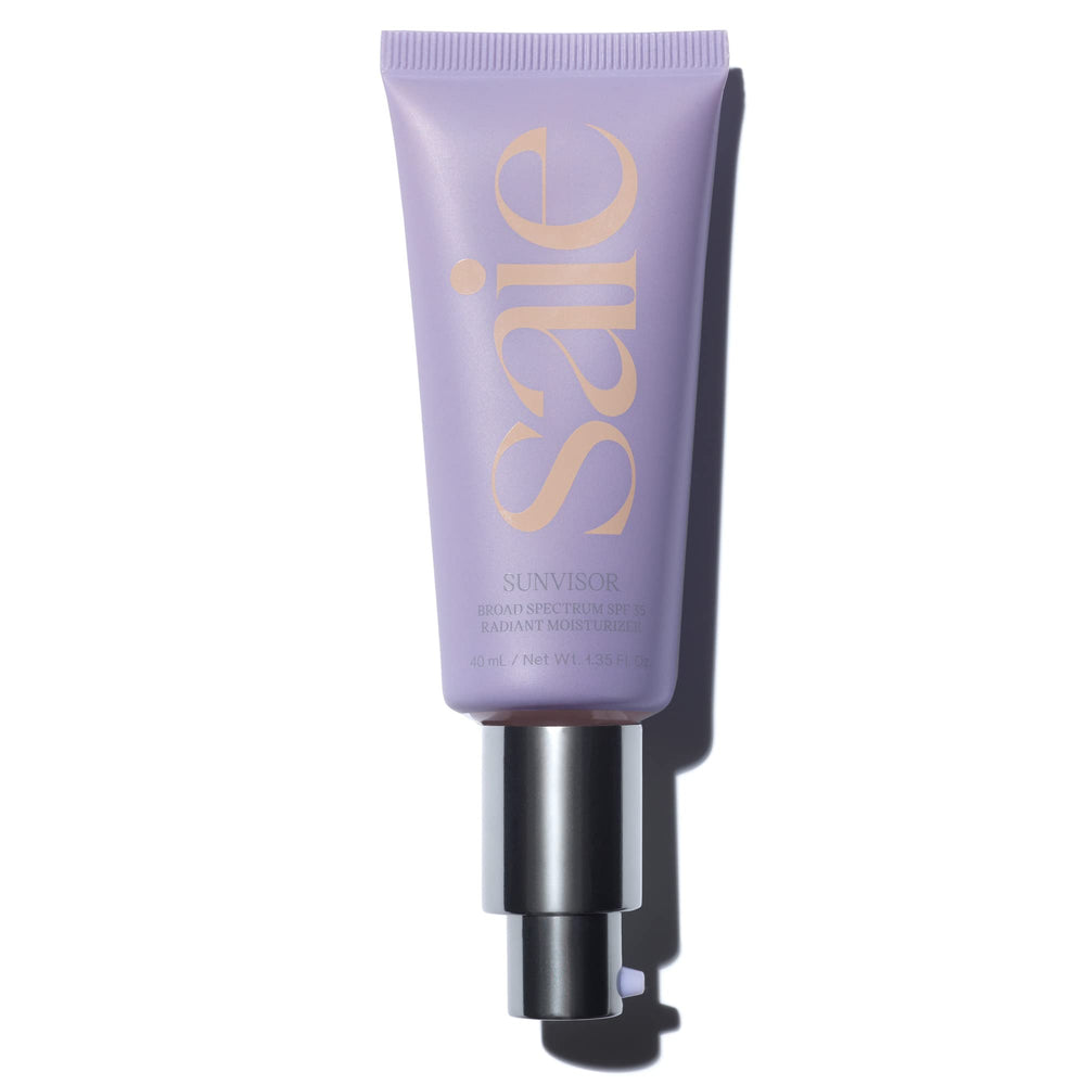 Saie Sunvisor front bottle showing label and SPF benefit