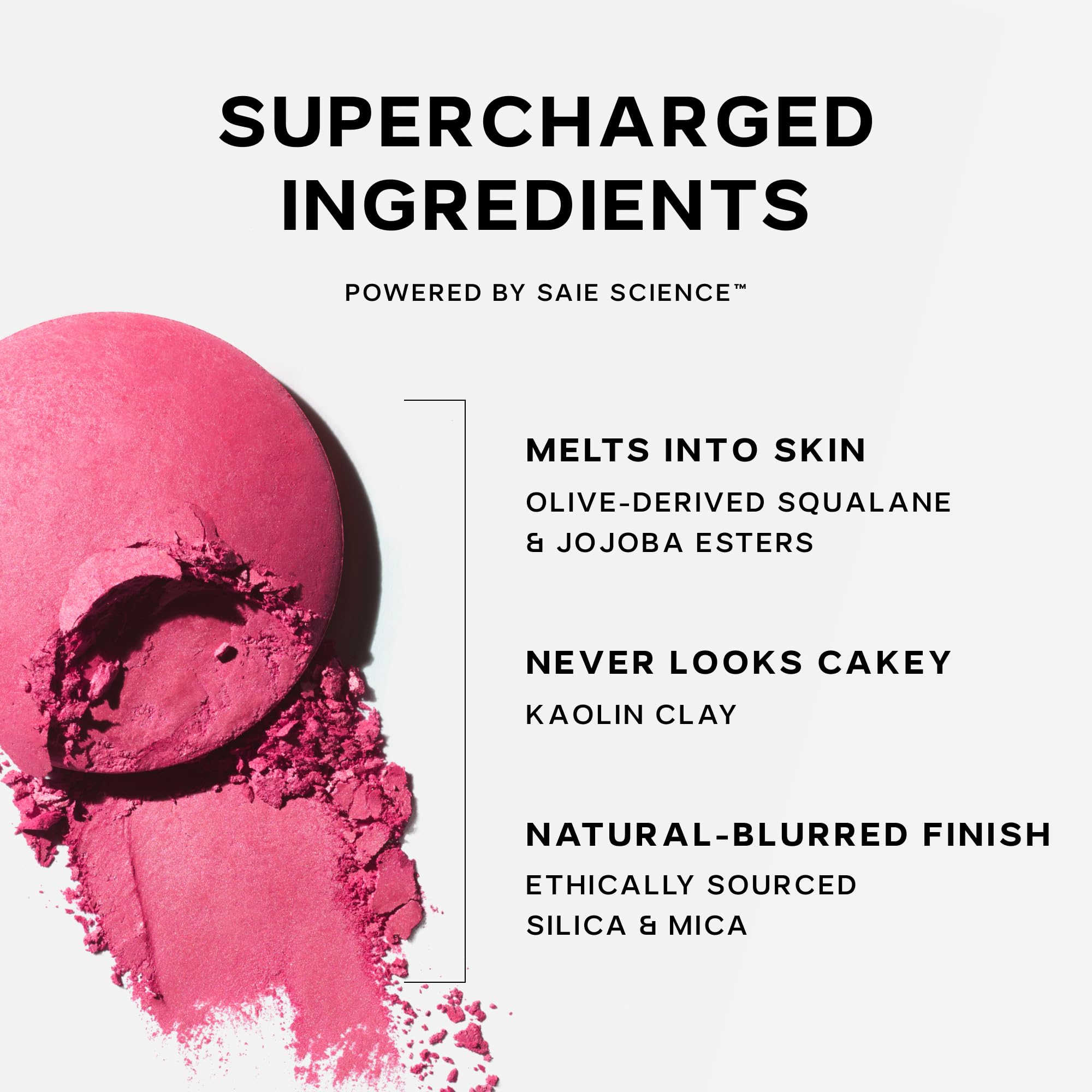 Saie ingredient list detail emphasizing moisturizers and skin-friendly formula