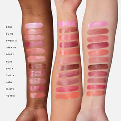 Saie multiple Cutie swatches on forearm showing buildable shades and blendability