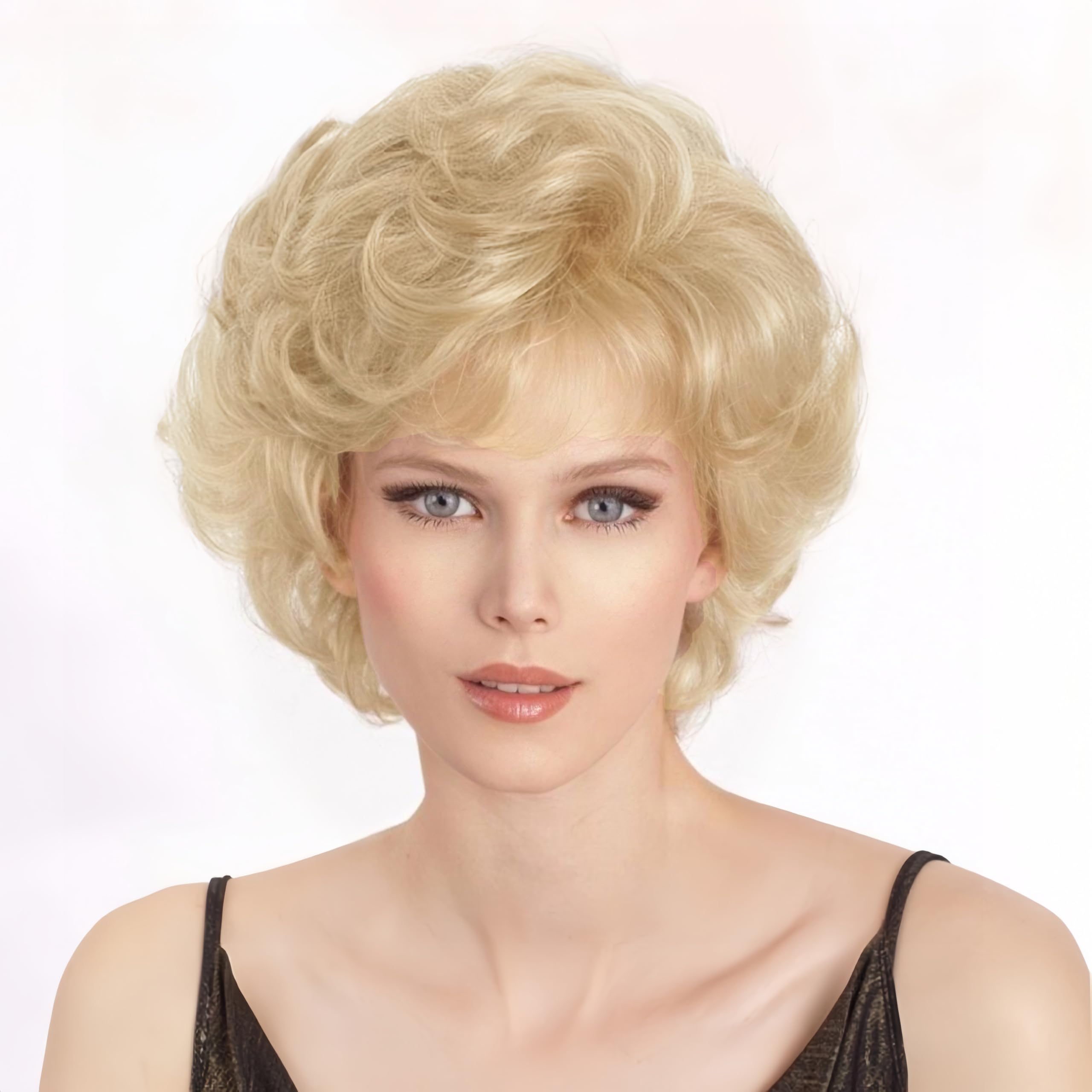 Salaibs front view showing fluffy natural-looking blonde curls and instant style