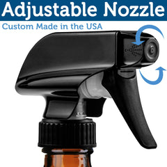 Sally's Organics close-up of adjustable nozzle illustrating fine mist and stream control