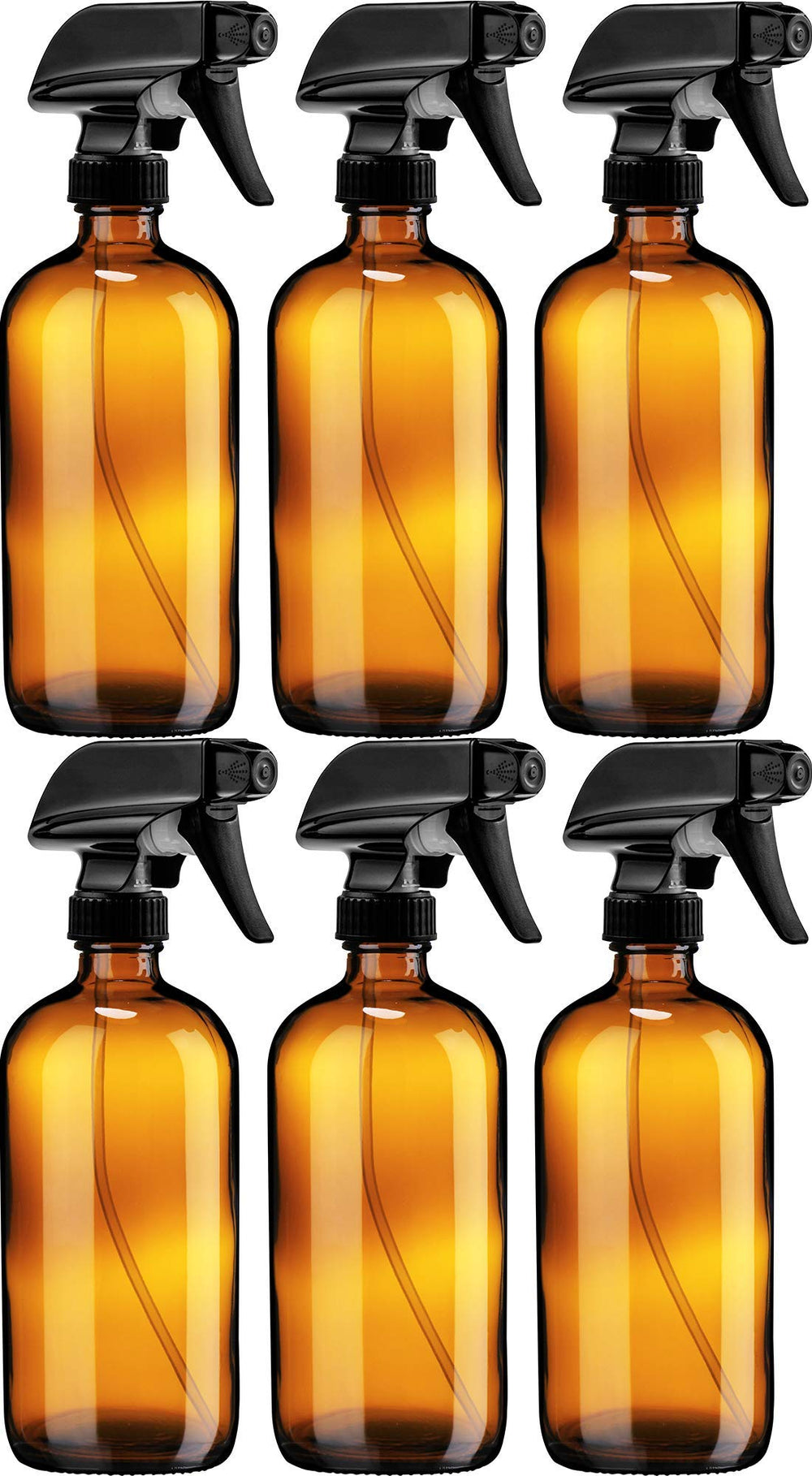 Sally's Organics front view of six amber glass bottles showing set benefits