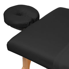 Saloniture fitted sheet elastic corner fitted on table to show secure fit