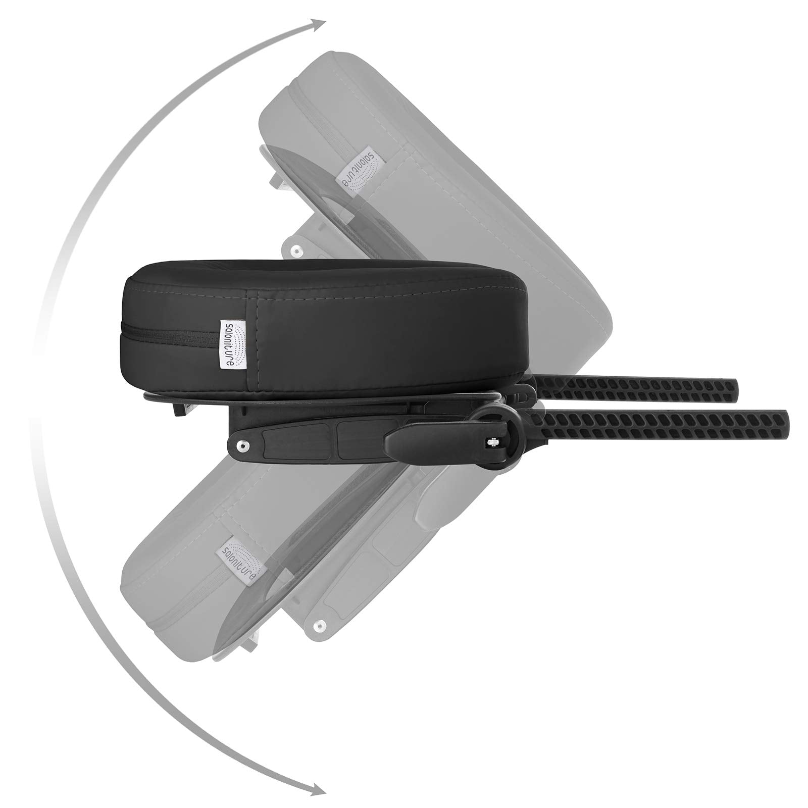 Saloniture size comparison with hand and ruler showing compact portable fit