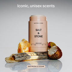 Salt & Stone label close-up highlighting ingredients for skin-friendly protection