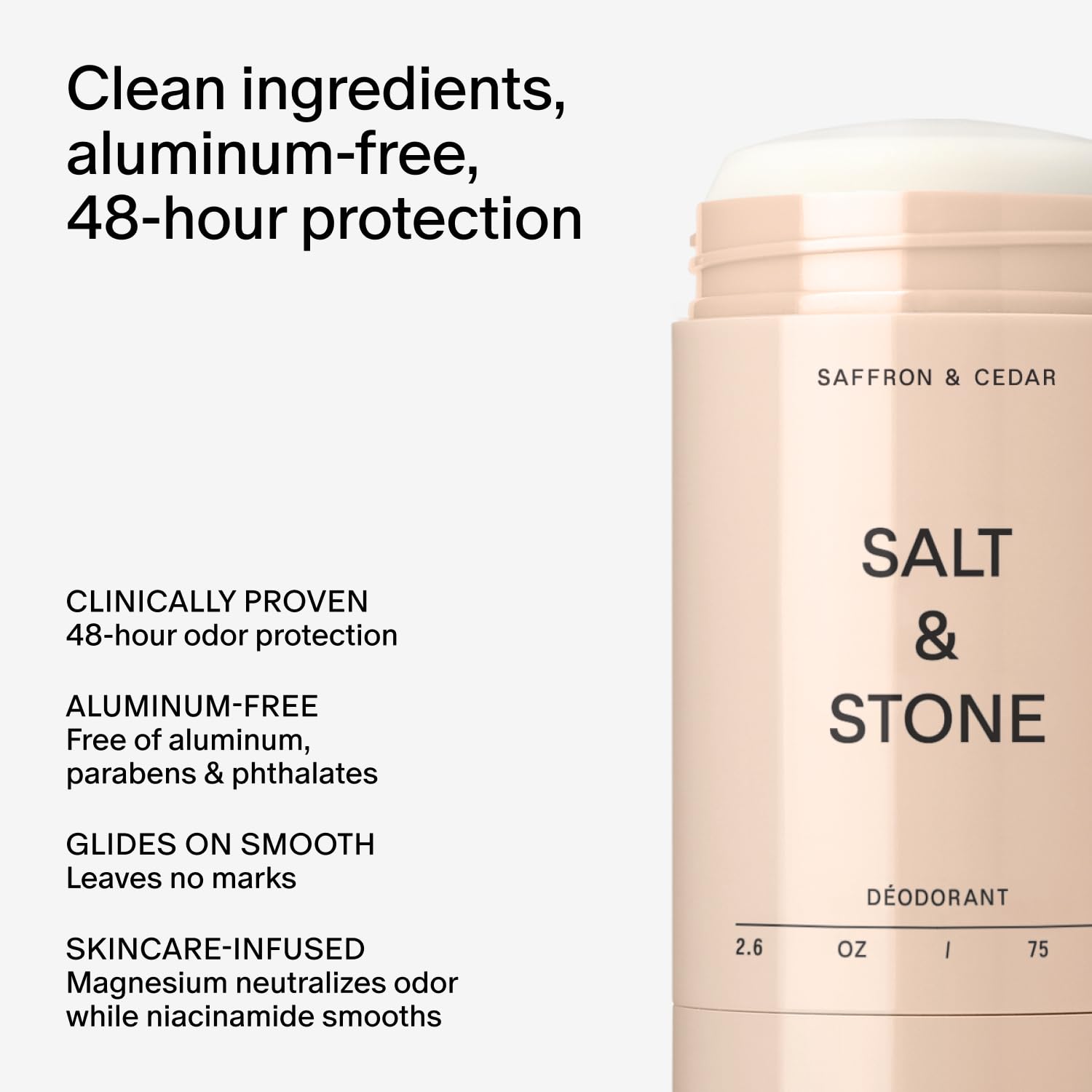 Salt & Stone stick open showing smooth clear texture for easy glide
