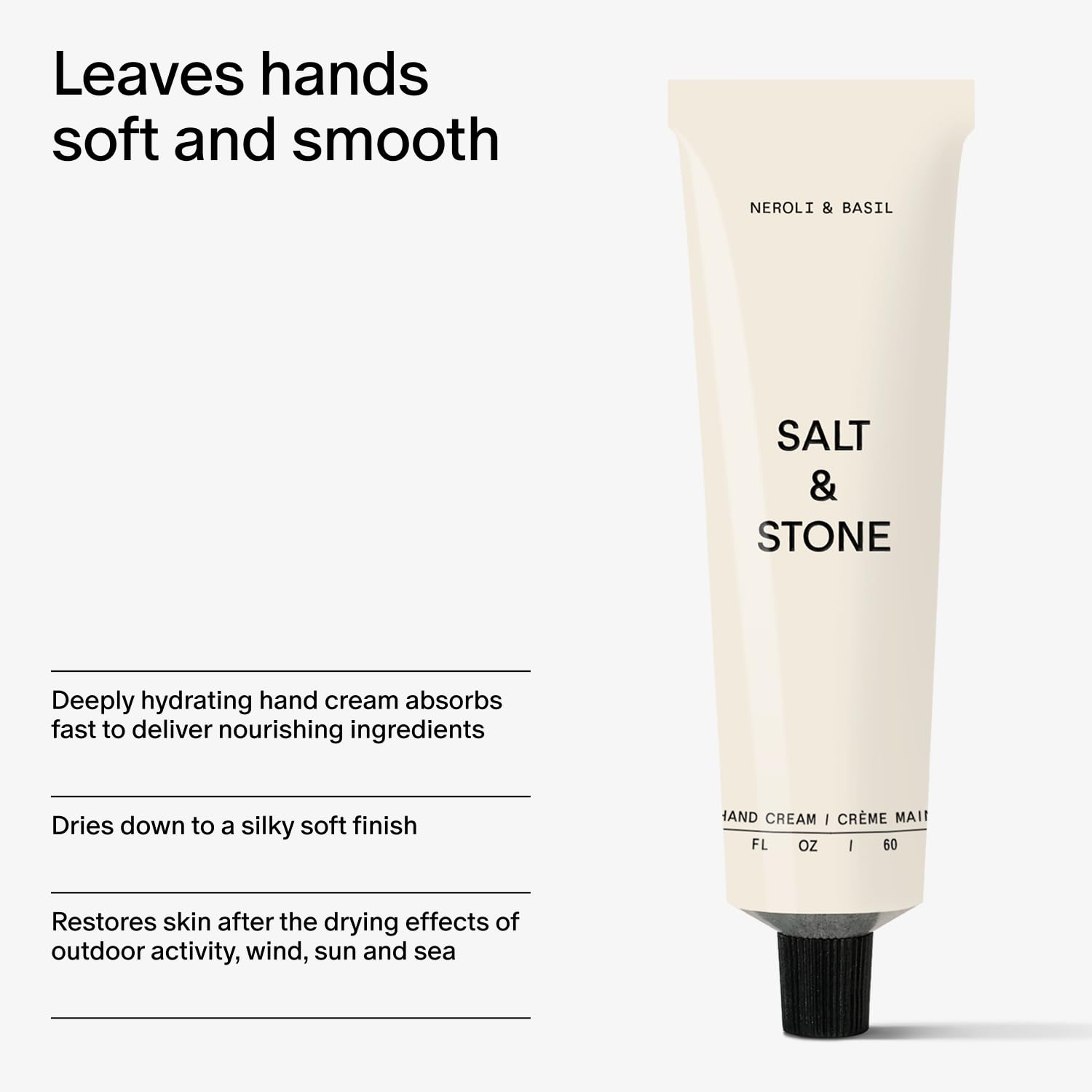 Salt & Stone ingredient label close-up showing clean, vegan formulation benefit